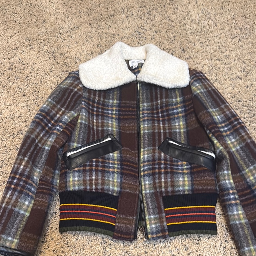 Plaid Jacket with Shearling Collar